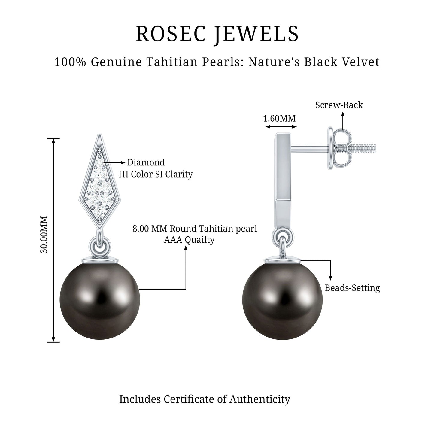 Art Deco Inspired Tahitian Pearl and Diamond Drop Earrings