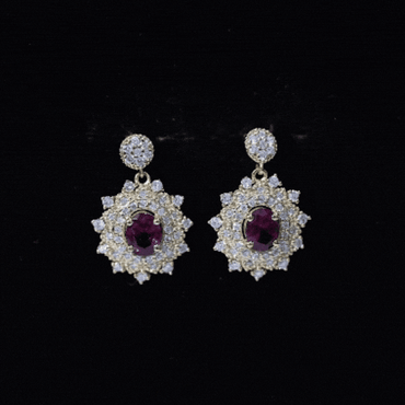 Real 0.8 Carat Rhodolite Drop Earrings with Lab Diamond for Women