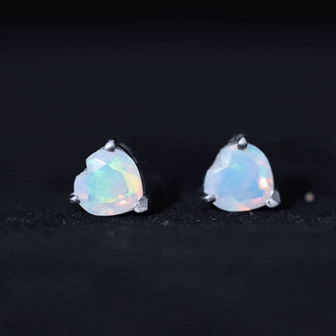 1.5 Carat Heart Shape Real Ethiopian Opal Stud Earrings
