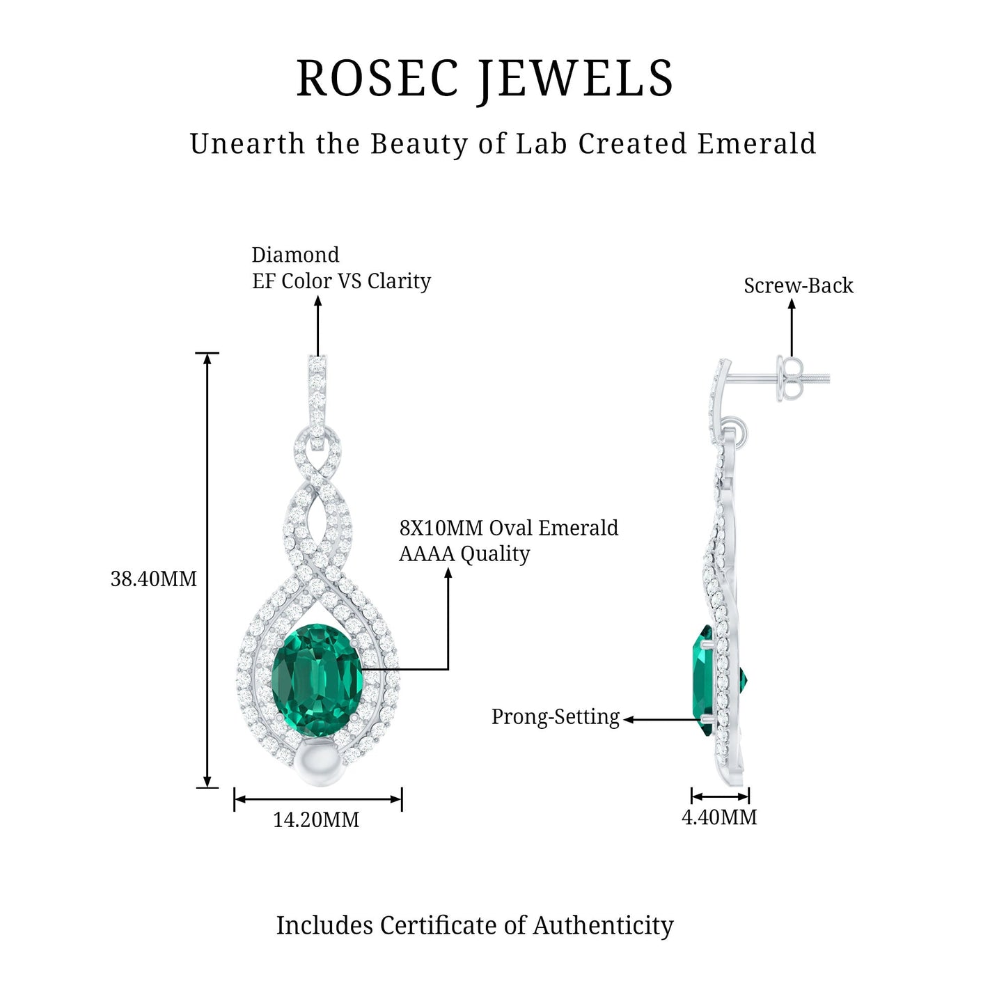 Certified Lab Grown Emerald Wedding Earrings with Double Halo Diamonds