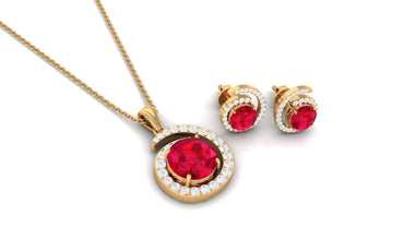 Lab Created Ruby and Moissanite Swirl Pendant and Earrings Set