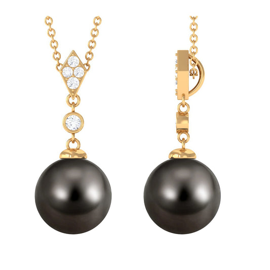 8 Carat Natural Tahitian Black Pearl Dangle Pendant with Diamond