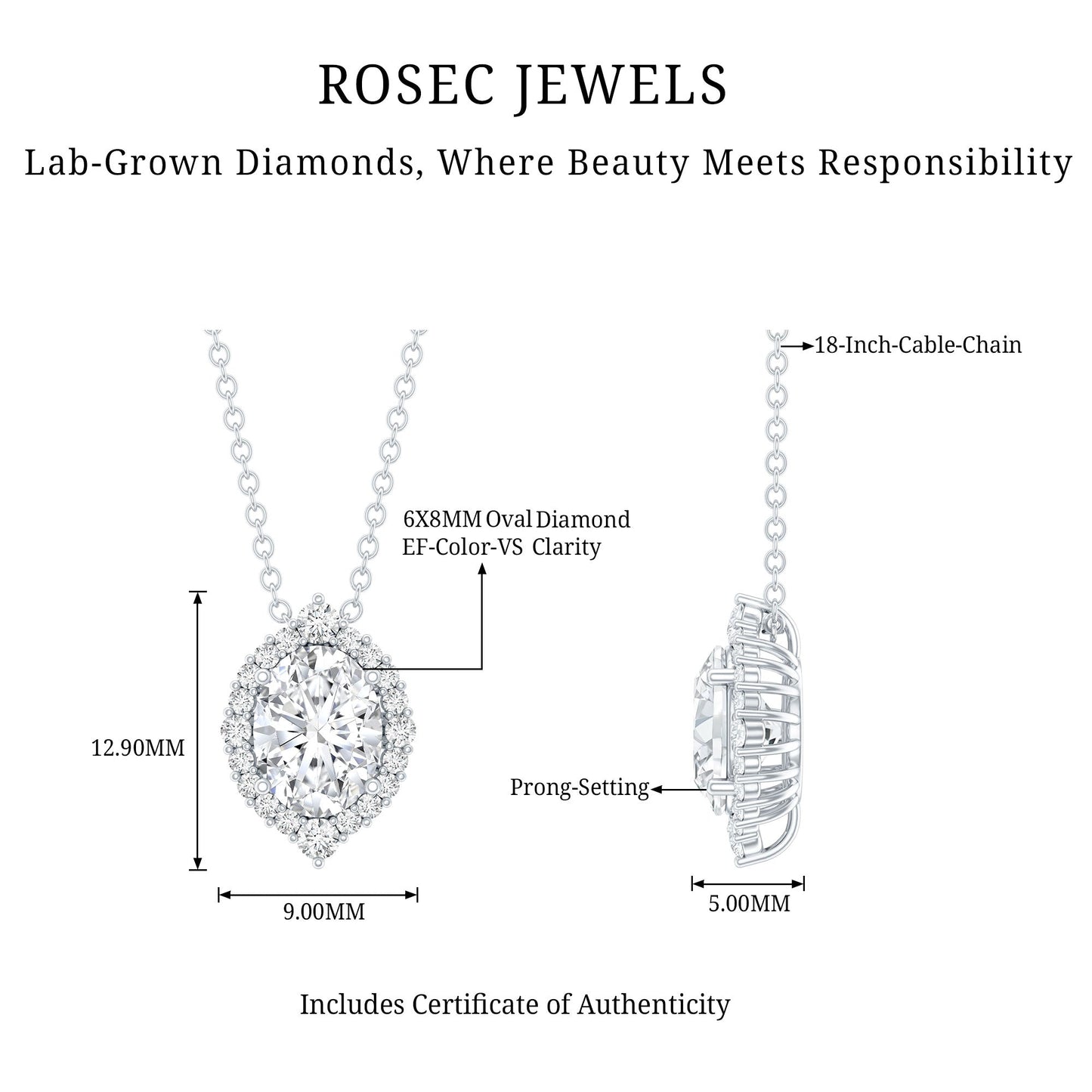 1.2 Carat Oval Shaped Lab Grown Diamond Wedding Necklace With Halo