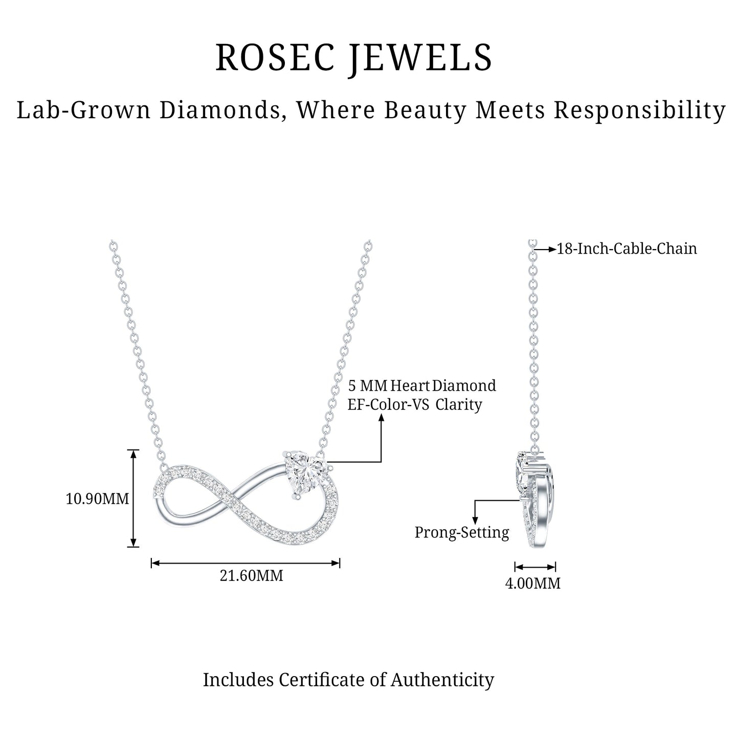Lab Grown Diamond Infinity Heart Necklace For Women