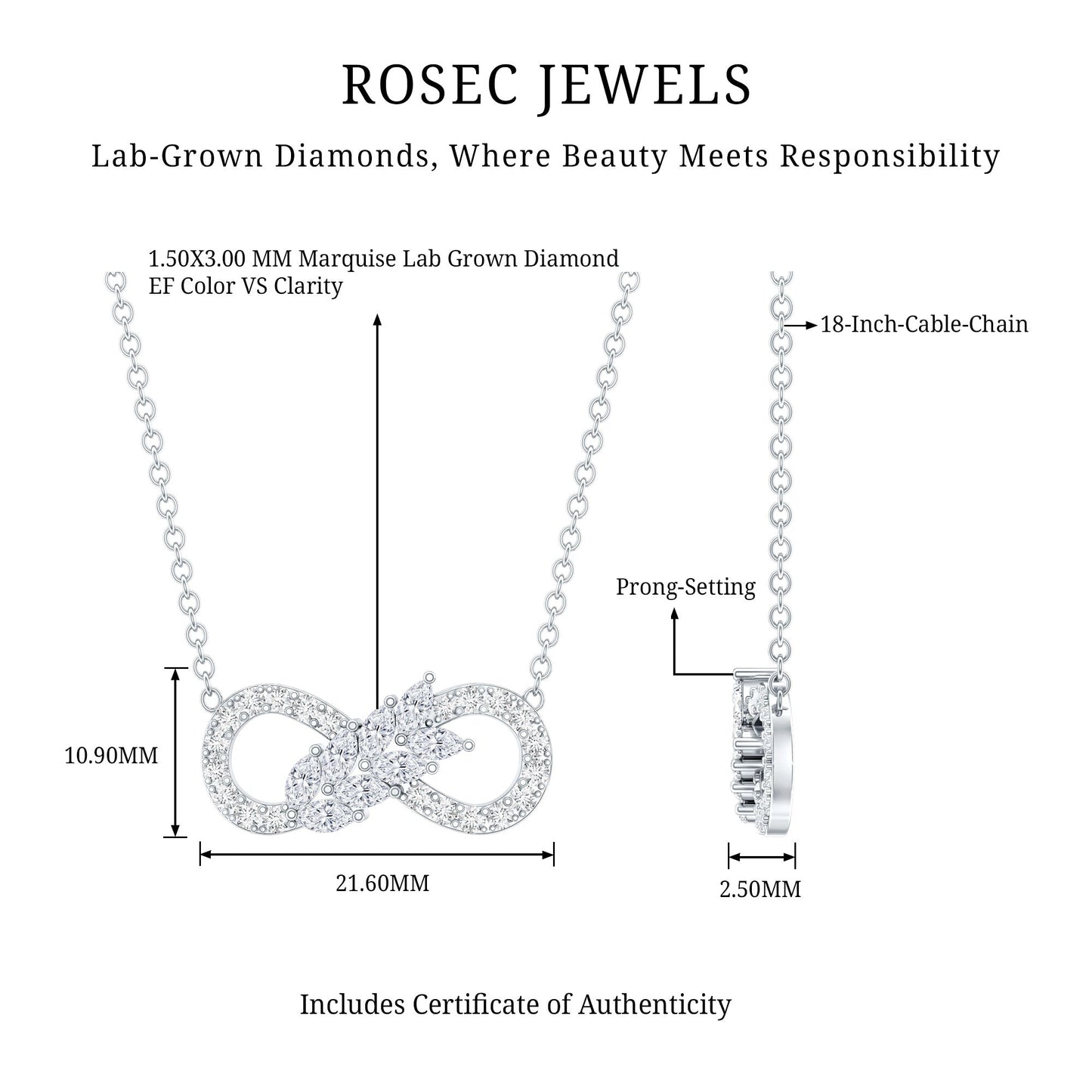 Lab Grown Diamond Infinity Love Knot Necklace For Women