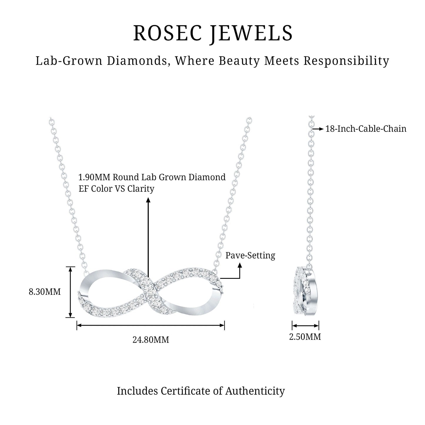 Lab Grown Diamond Infinity Knot Necklace with Accent