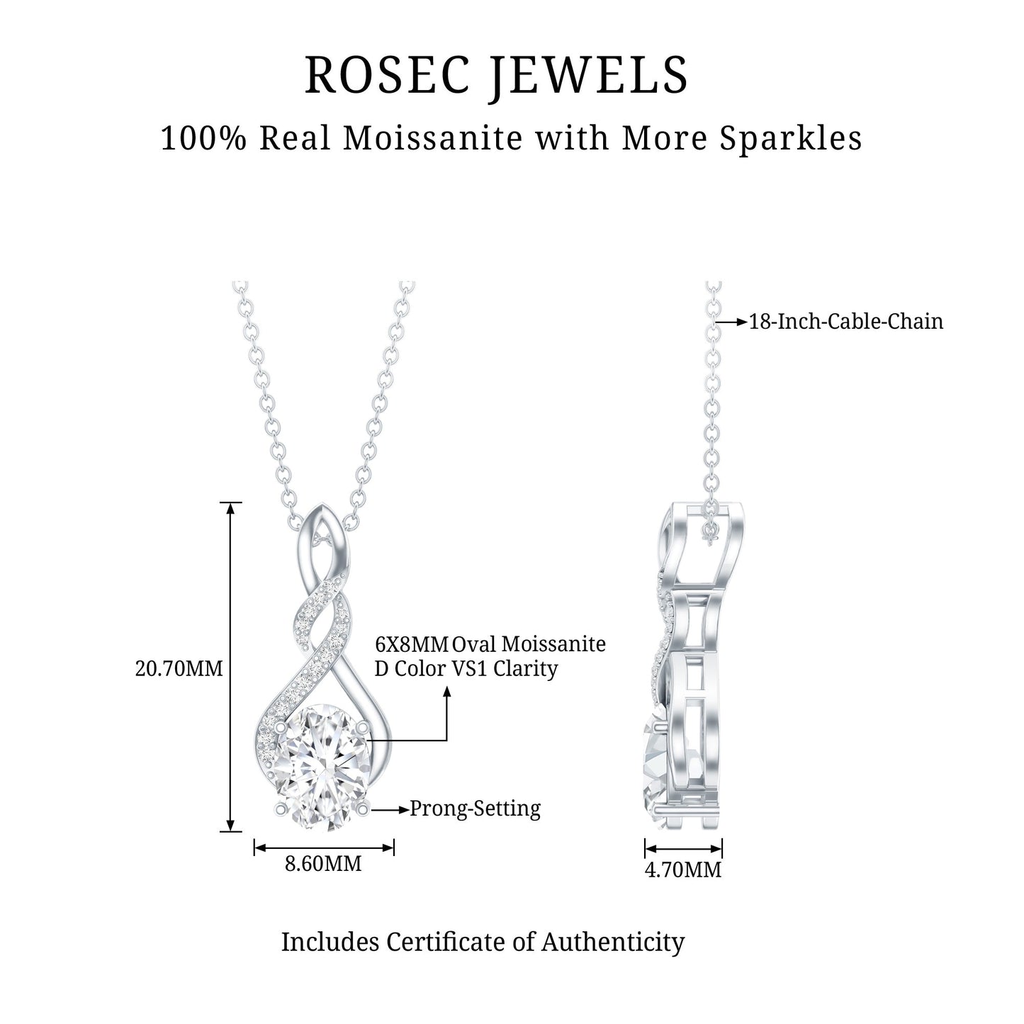 1.25 Carat Moissanite Infinity Necklace in Sterling Silver