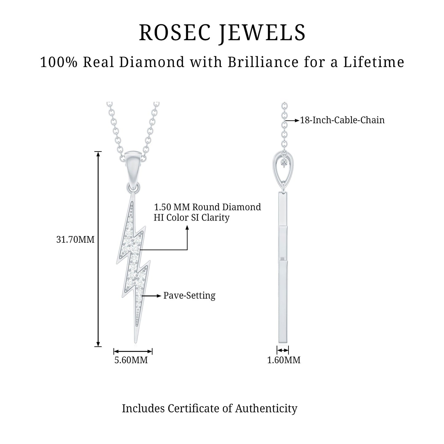 Natural Diamond Lightning Bolt Necklace for Her