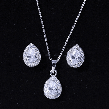 Certified CZ Diamond Teardrop Necklace and Earrings Set for Women