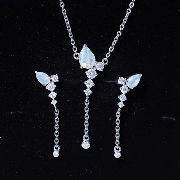 Natural Ethiopian Opal Teardrop Necklace Set with Certificate