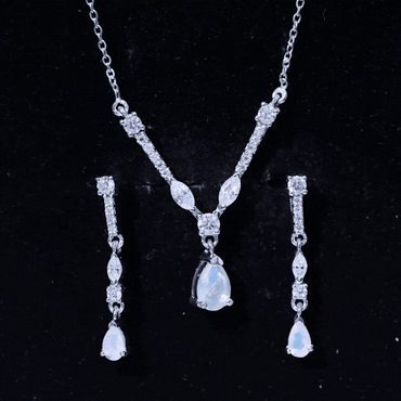Natural Ethiopian Opal and Moissanite Teardrop Jewelry Set