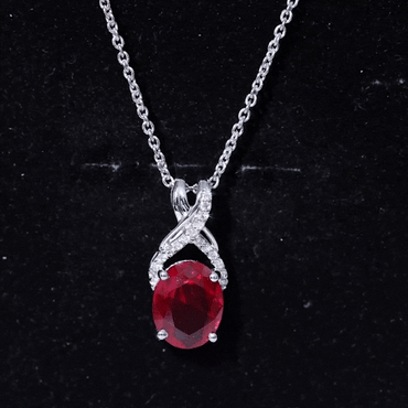 4 Carat Oval Lab Created Ruby Pendant with Diamond Bail