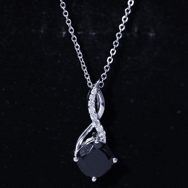 2 Carat Cushion Cut Black Spinel and Diamond Infinity Necklace