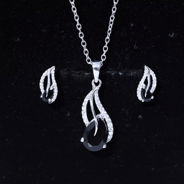 Real Black Onyx Earrings and Pendant Set with Moissanite