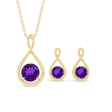 Real Amethyst Infinity Necklace and Earrings Set for Women