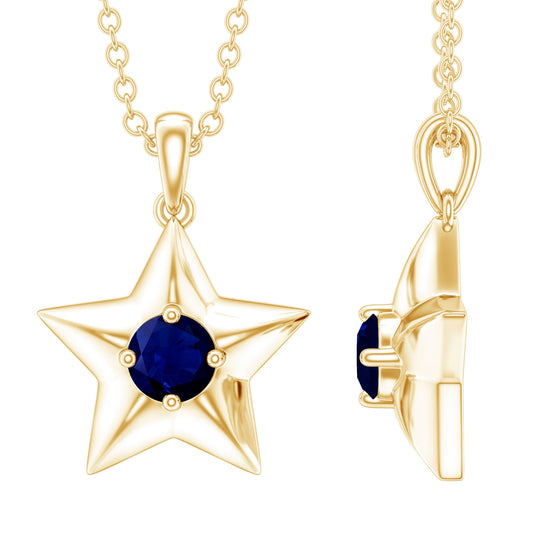 Natural Blue Sapphire Star Pendant Necklace for Women