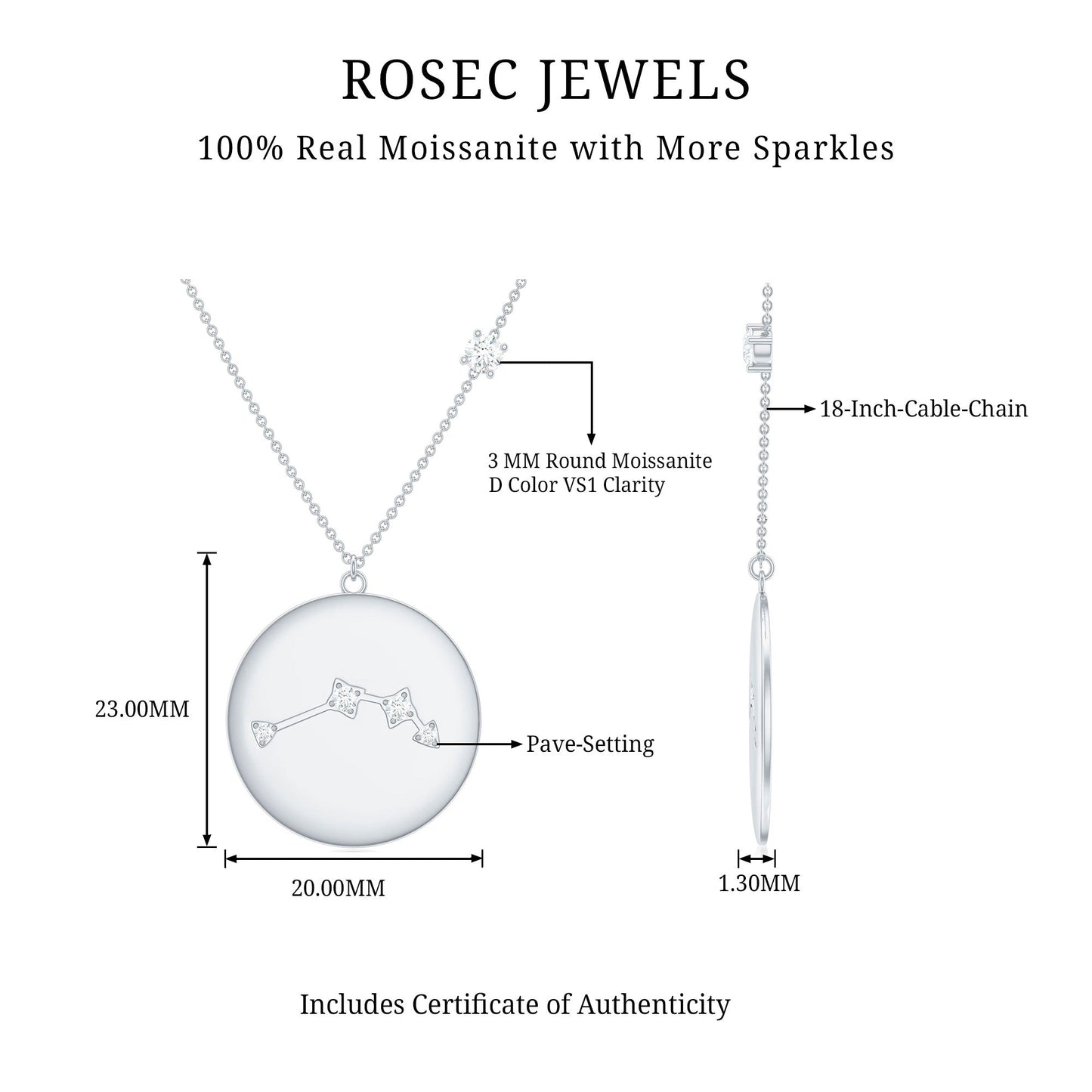 Certified Moissanite Aries Zodiac Pendant Necklace