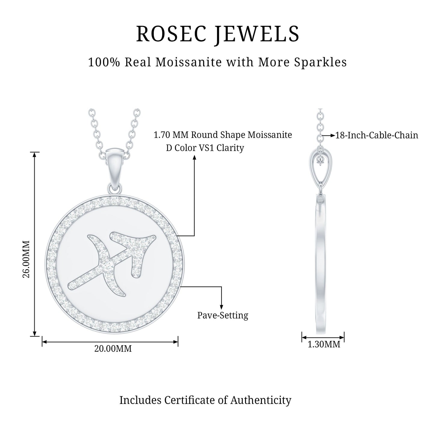 Moissanite and Disc Sagittarius Zodiac Sign Pendant