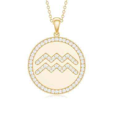 Moissanite Disc Aquarius Zodiac Pendant Necklace for Women