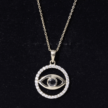 Black Onyx Evil Eye Pendant with Moissanite Eternity Circle