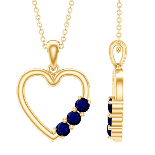 Natural Blue Sapphire Heart Pendant Necklace for Women