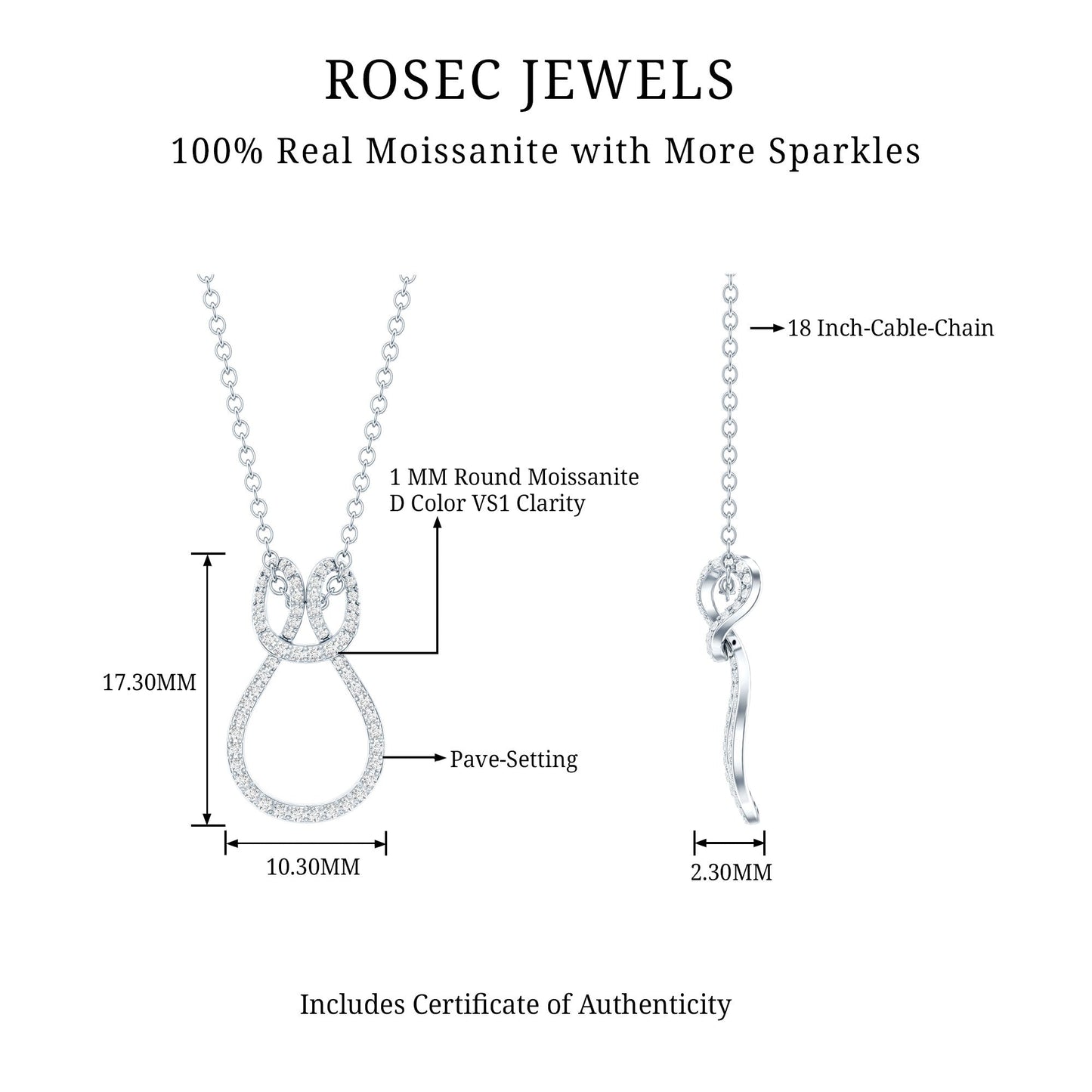 Certified Moissanite Twisted Infinity Necklace with Silver Chain