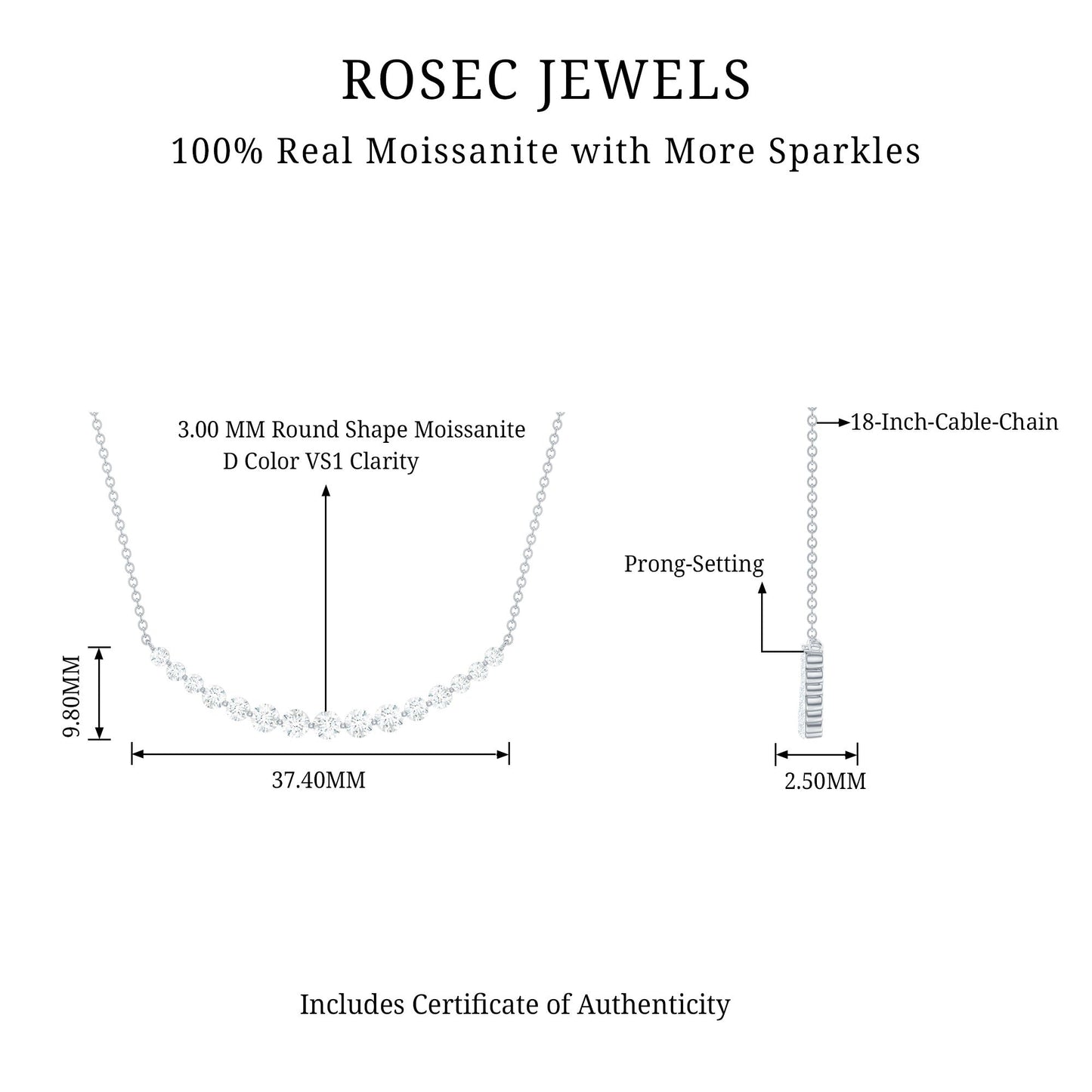 Moissanite Curved Bar Necklace for Women