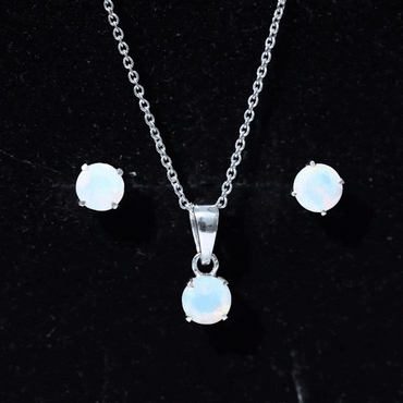 6MM Round Cut Ethiopian Opal Solitaire Jewelry Set