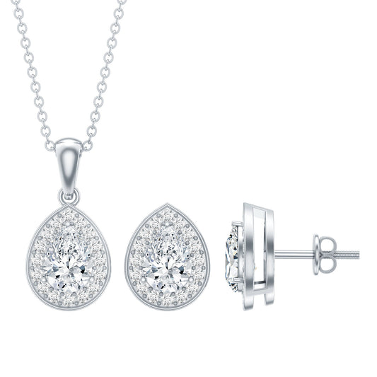 Sterling Silver Moissanite Teardrop Necklace and Earrings Set