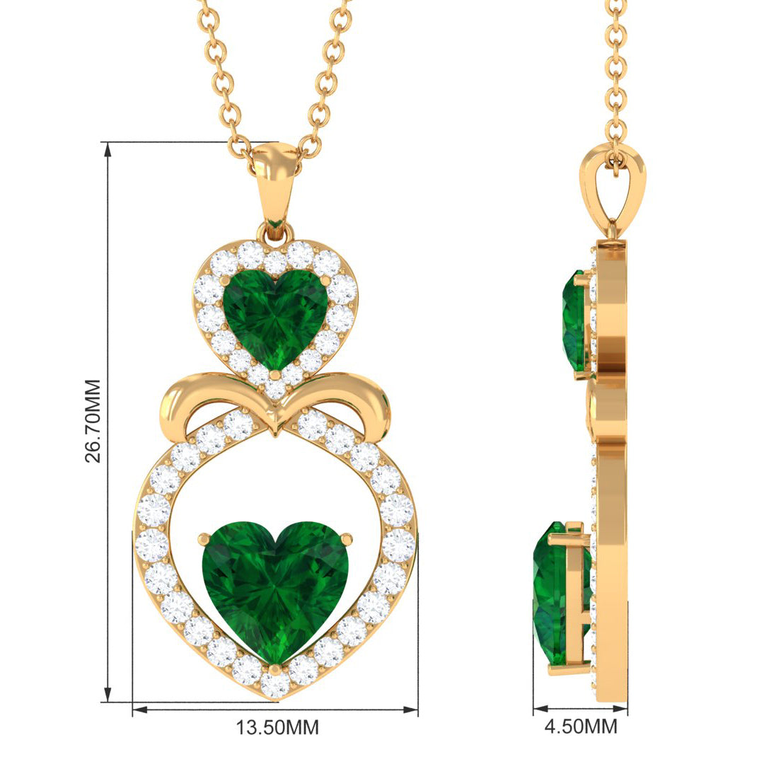 Designer Lab Created Emerald and Diamond Heart Infinity Pendant