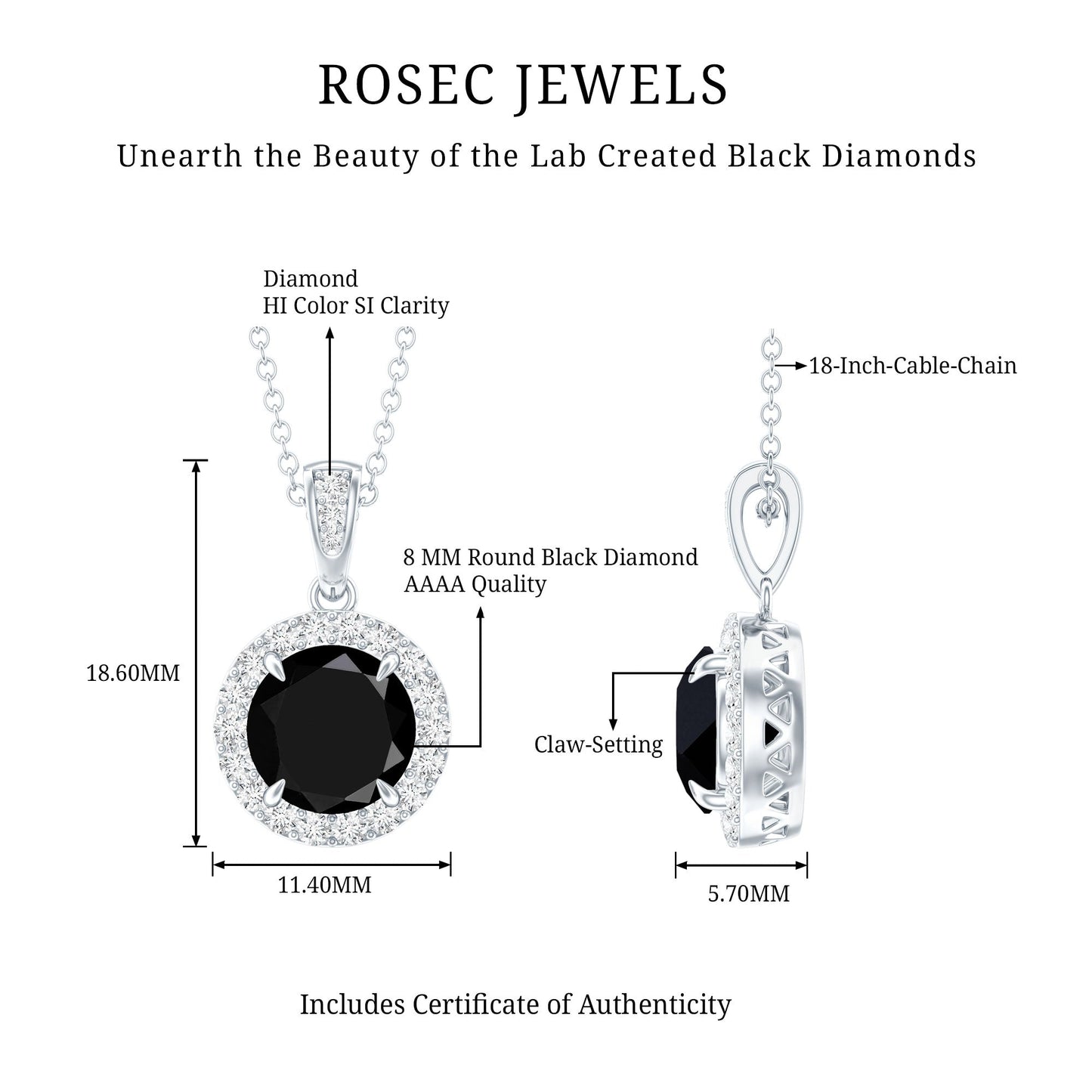 2 Carat Round Lab Created Black Diamond Halo Pendant with White Diamond