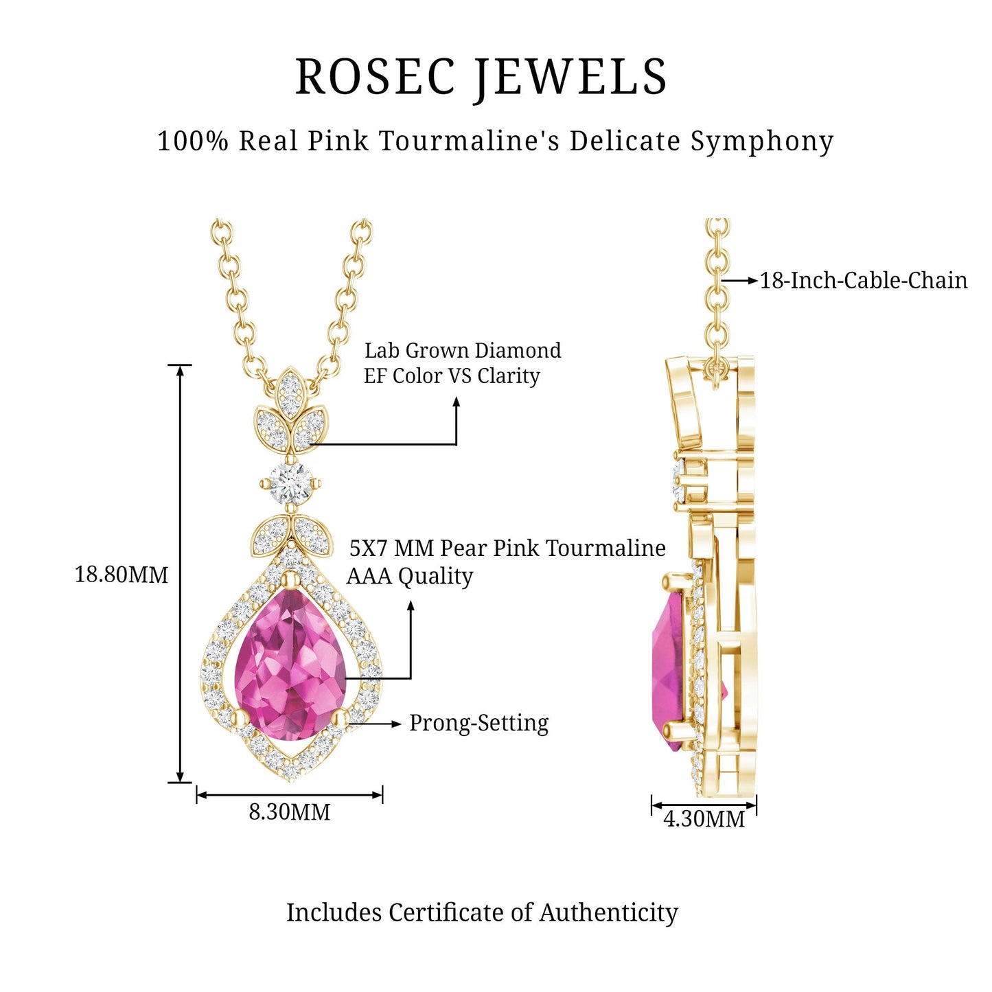 Natural Pink Tourmaline and Diamond Wedding Necklace for Bride