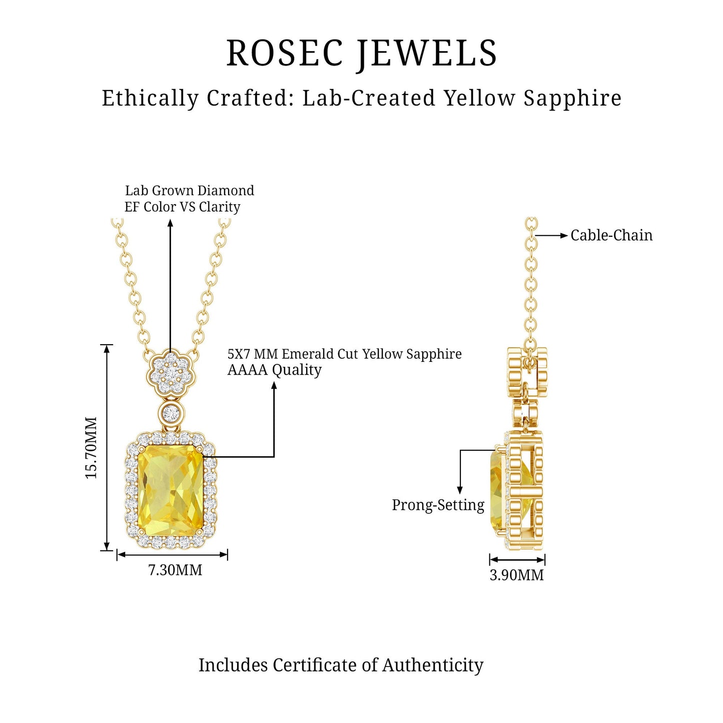 Vintage Inspired 1 Carat Lab Created Yellow Sapphire Necklace with Diamond Halo