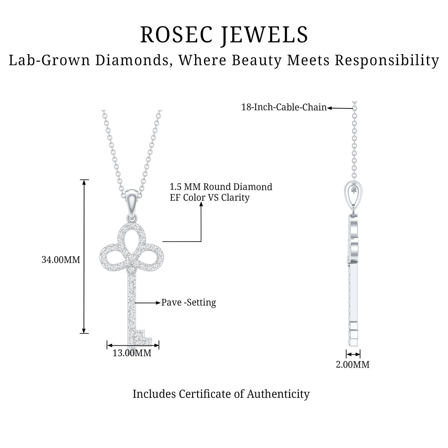 Certified Lab Created Diamond Key To My Heart Necklace