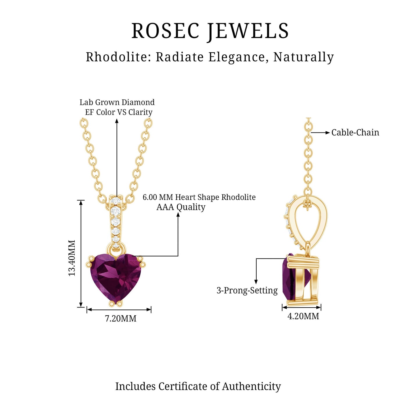 Rhodolite Garnet Heart Necklace with Diamond Accent Bail