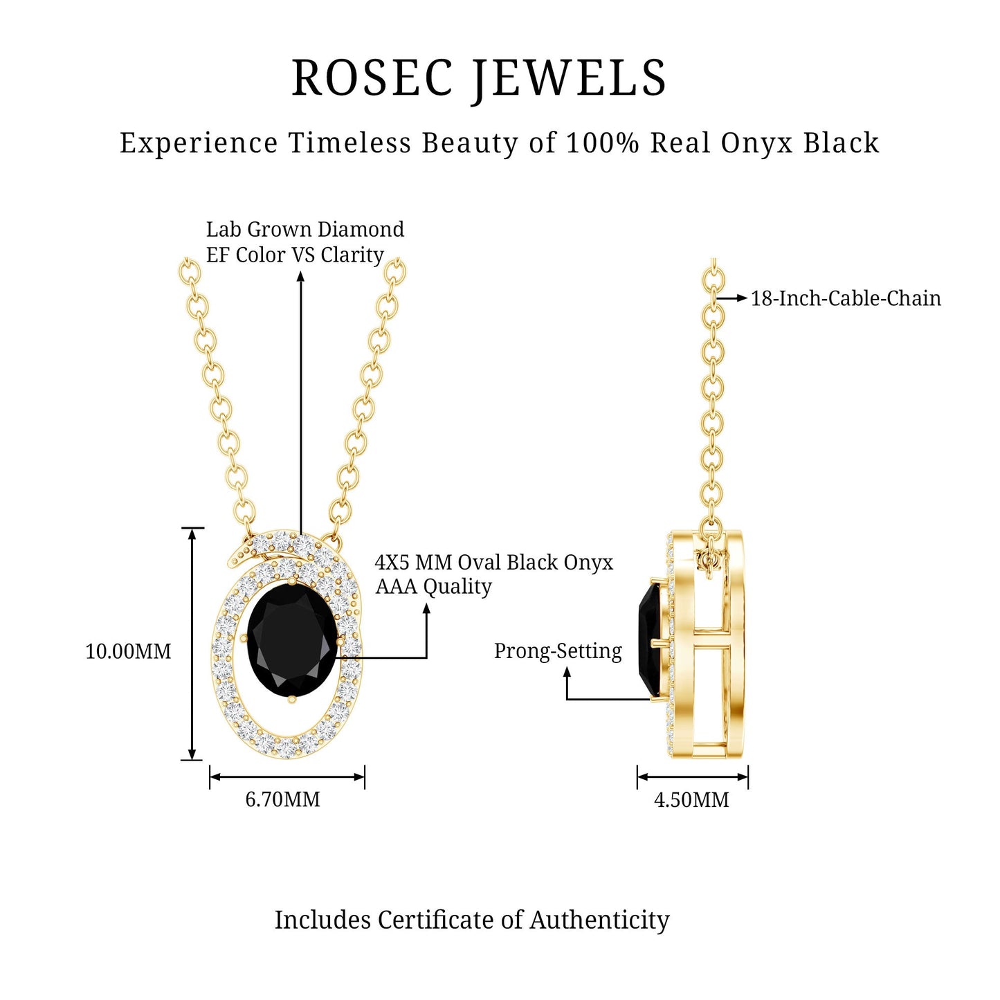 Natural Oval Shape Black Onyx Necklace with Lab Diamond