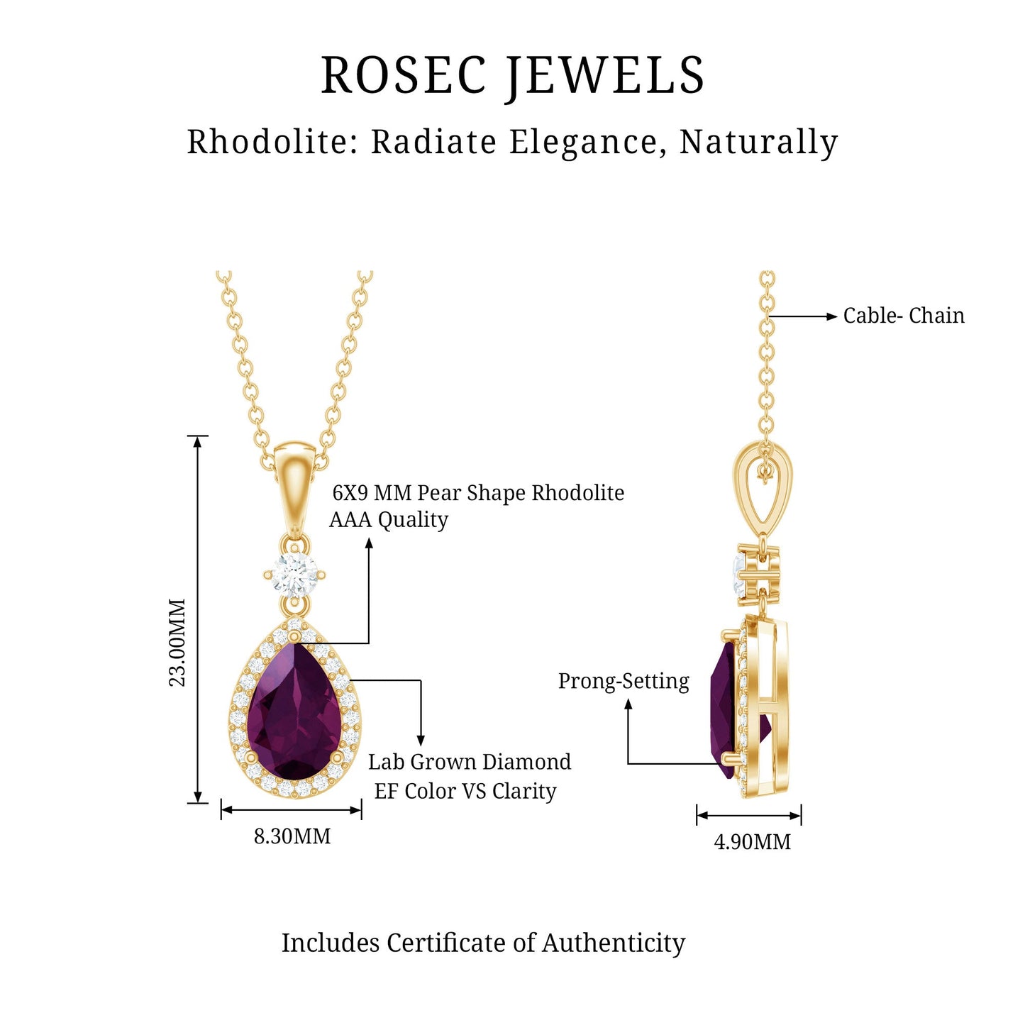 Certified 1.5 Carat Rhodolite Teardrop Necklace with Diamond Halo