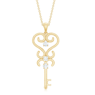 Vintage Looking Moissanite Key Pendant Necklace for Women