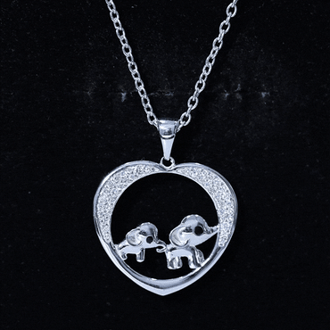 Diamond Elephant Mother Child Necklace