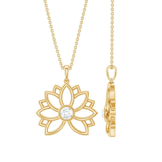 Natural Diamond Lotus Flower Pendant Necklace for Women