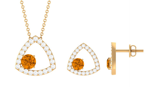 Natural Citrine Geometric Pendant and Earrings Set with Moissanite