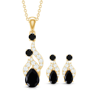 Designer Black Spinel Necklace and Earrings Set with Diamond