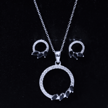 Marquise Cut Black Onyx and Diamond Eternity Jewelry Set
