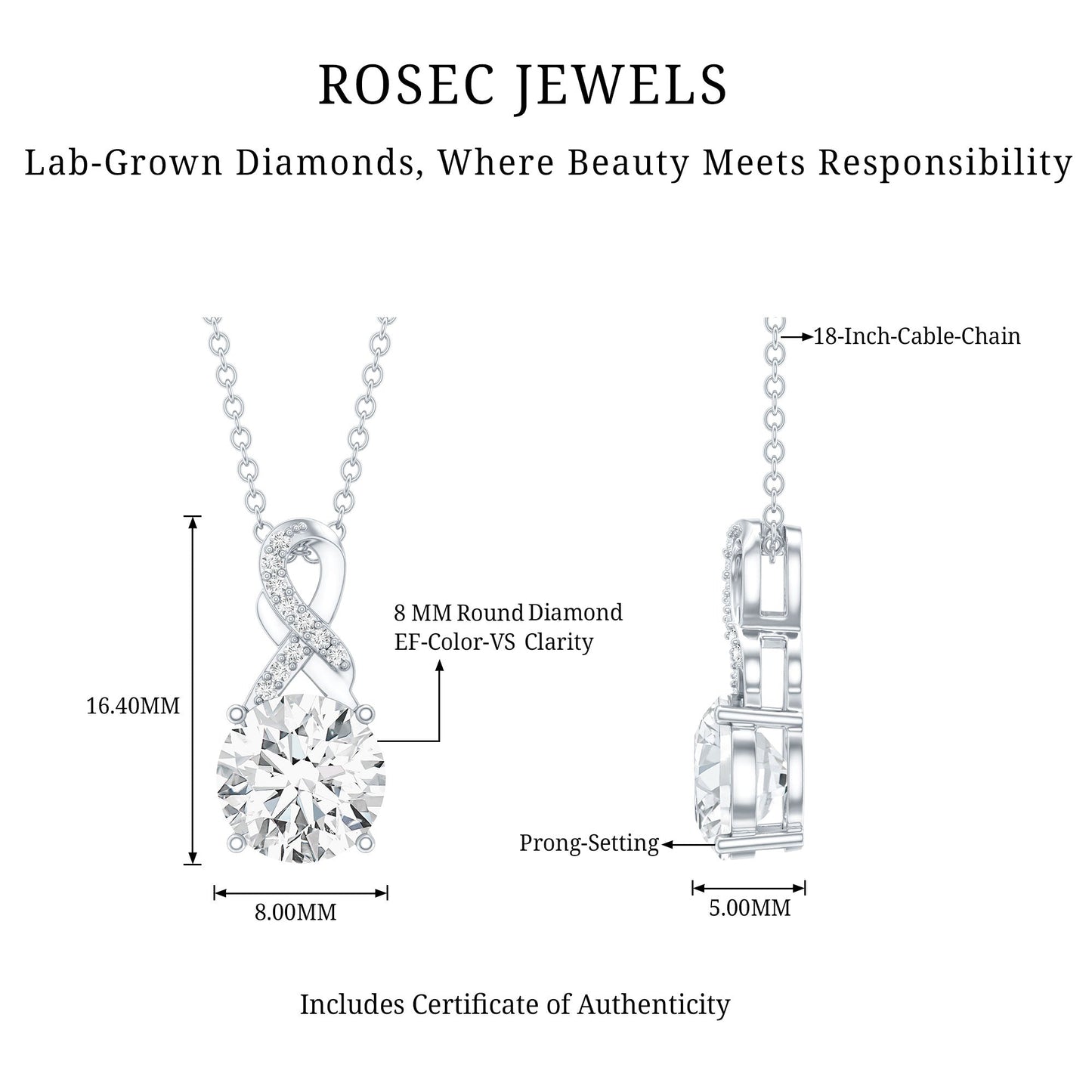 2 Carat Lab Grown Diamond Infinity Pendant Necklace