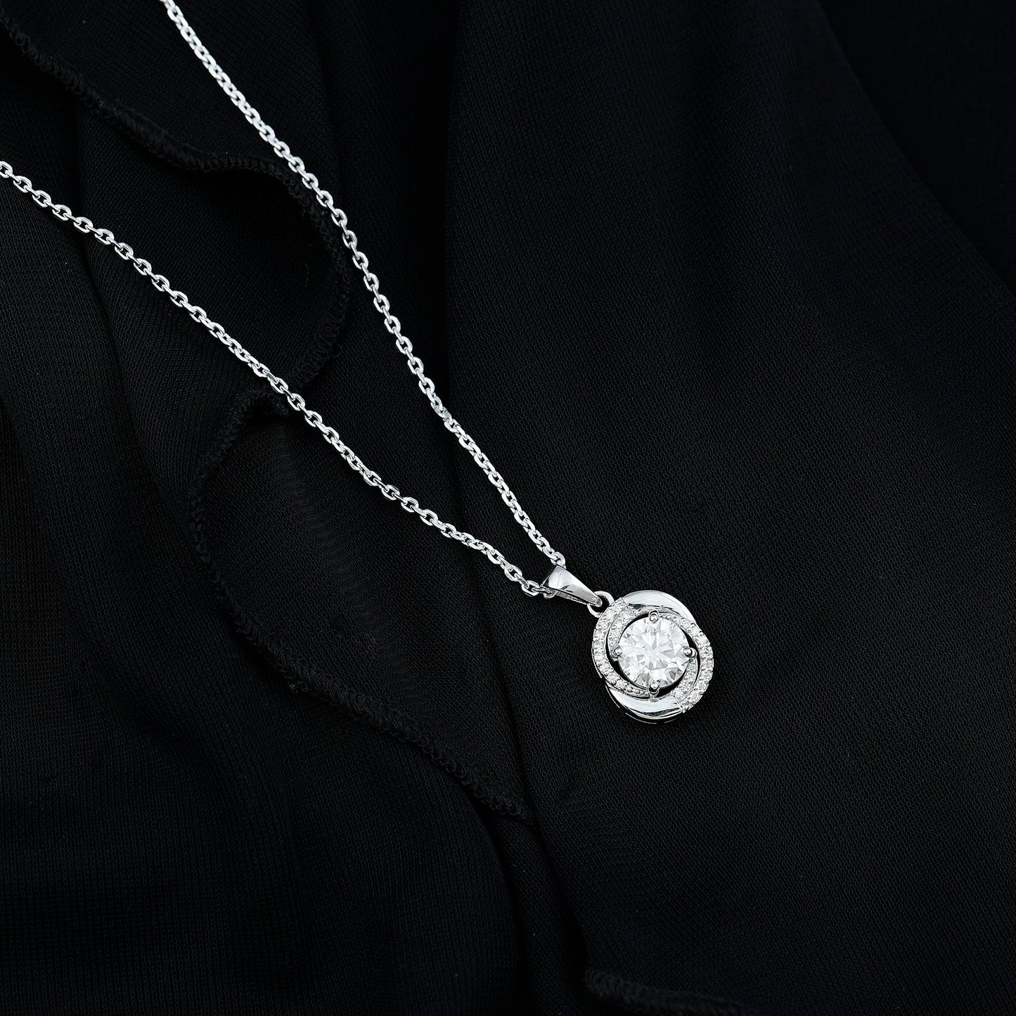 Certified 2 Ct Moissanite Swirl Necklace with Silver Chain