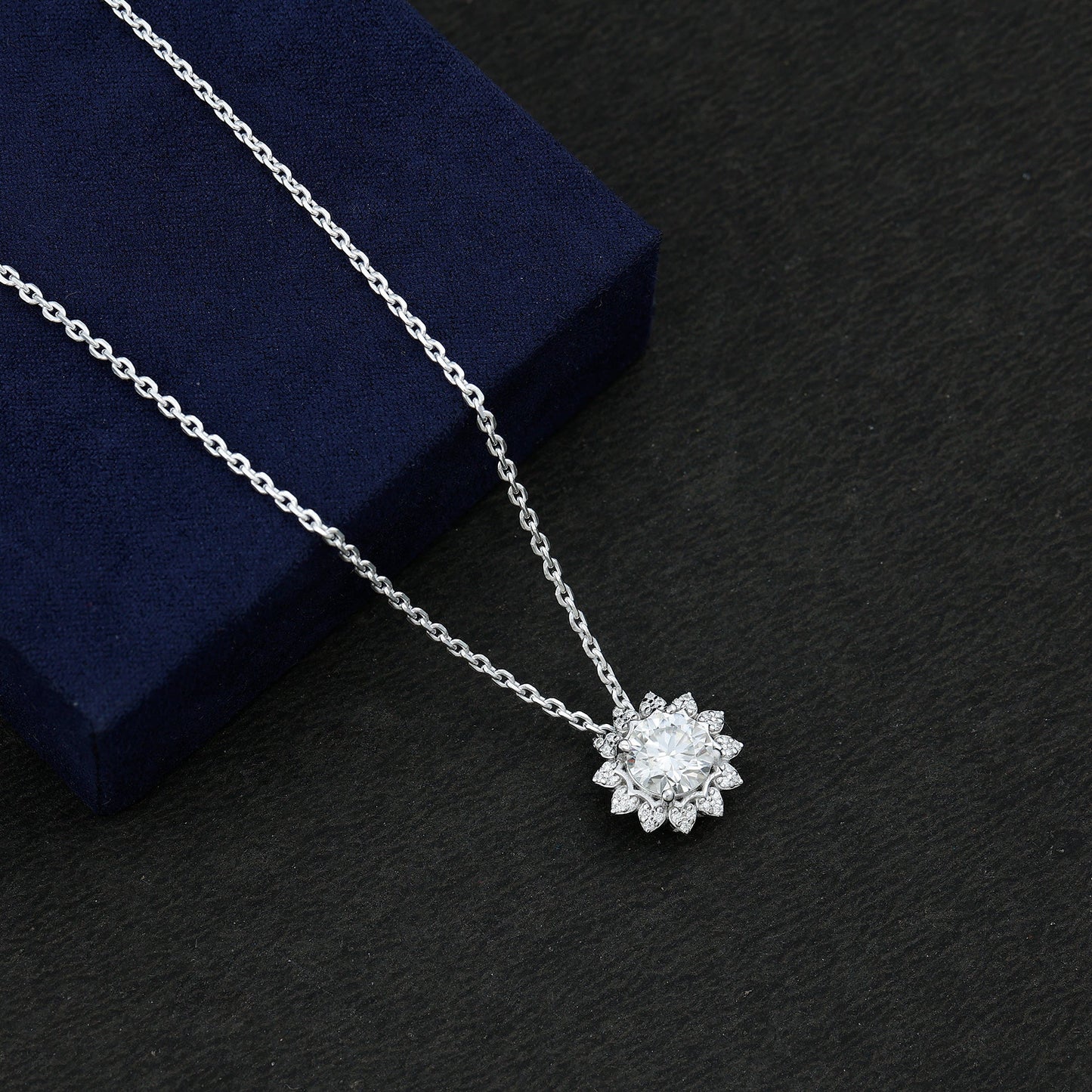 Certified 2 Carat Moissanite Sunflower Pendant Necklace with Silver Chain