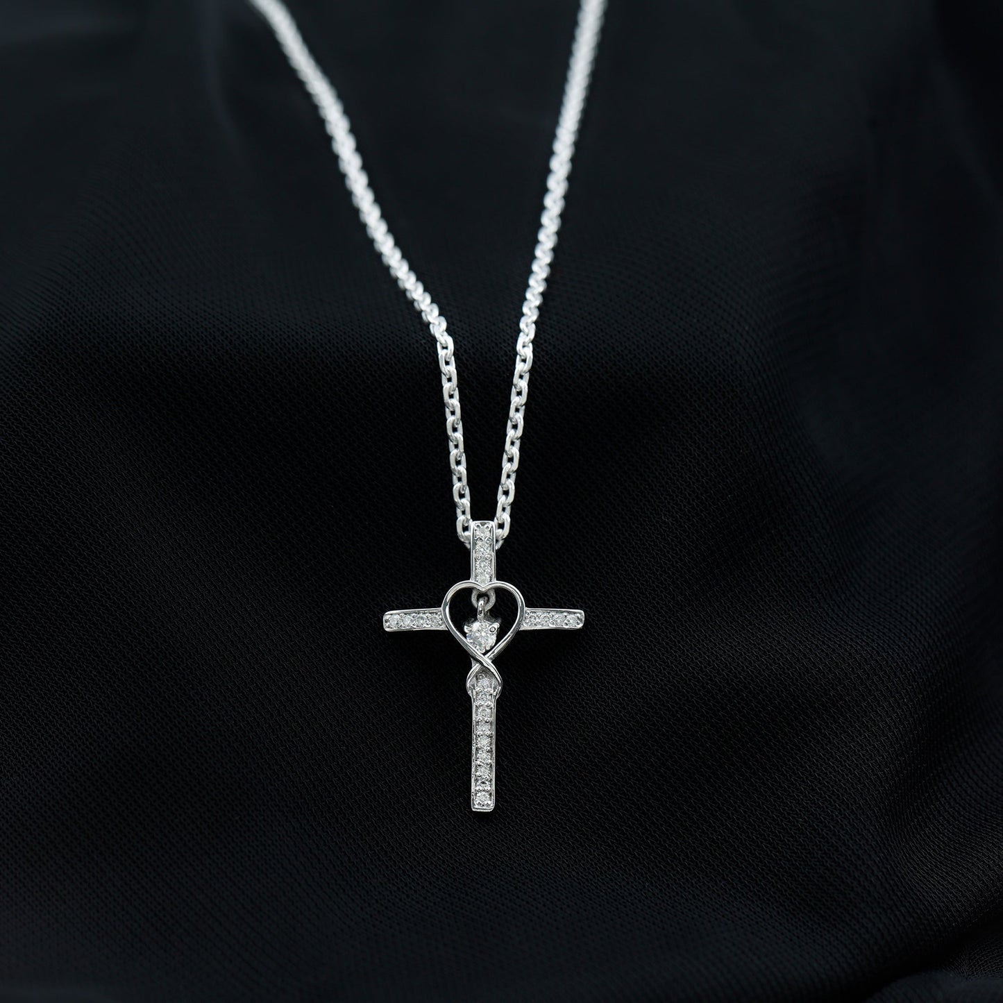 Certified Moissanite Catholic Cross Heart Necklace