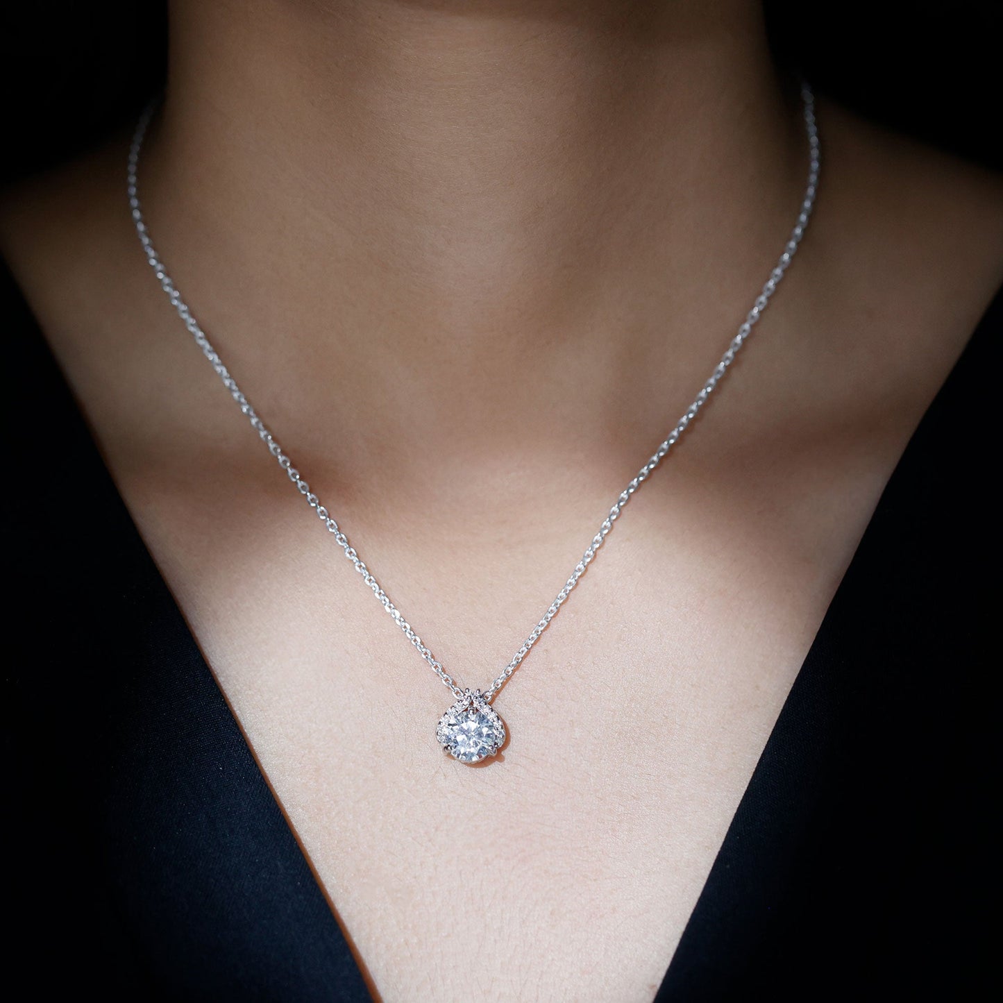 Certified 2 Carat Moissanite Pendant Necklace with Silver Chain