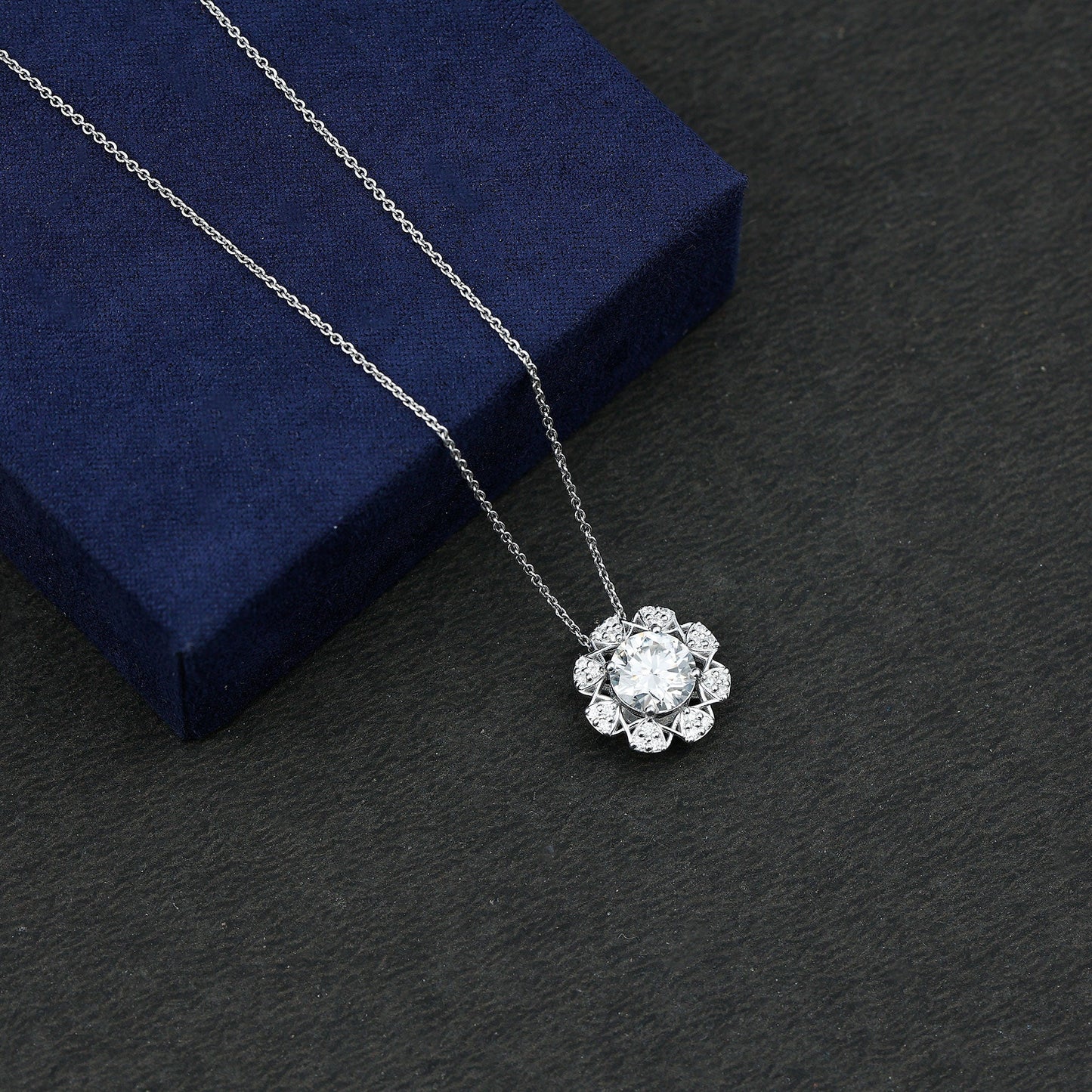 2 Carat Brilliant Cut Moissanite Bridal Necklace With Silver Chain