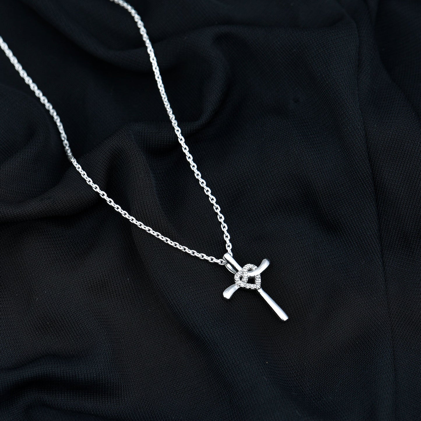 Certified Moissanite Cross Heart Pendant Necklace with Silver Chain